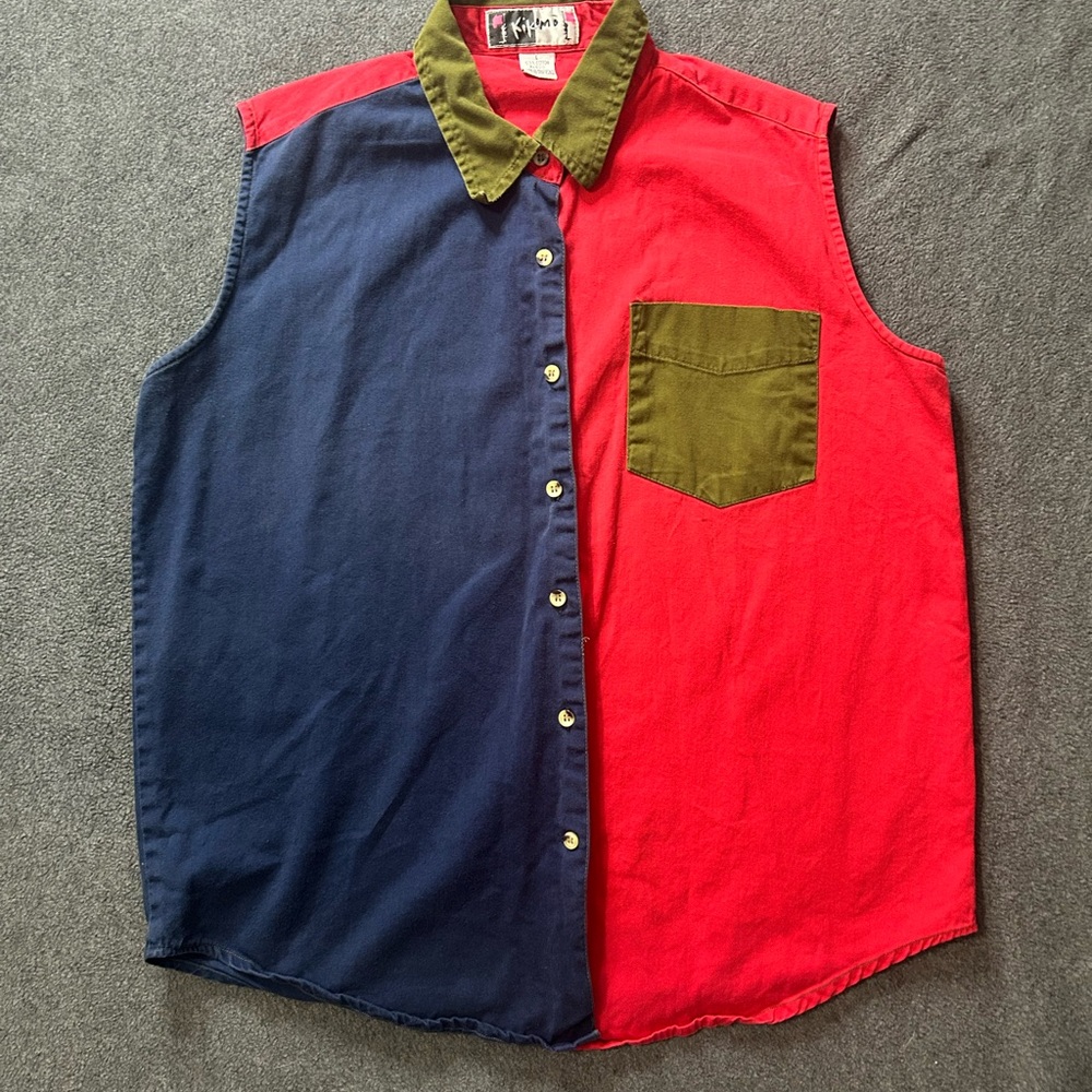 Kikomo Red and Blue Colorblock Sleeveless Shirt